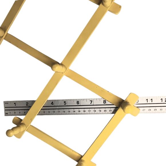 VTG Yellow Wooden Expandable Wall Rack 10 Peg 24" x 10"  Cottagecore Farmhouse - Picture 7 of 14